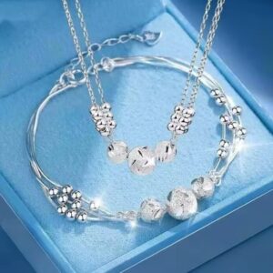 Conjunto em prata colar e bracelete modelo com contas