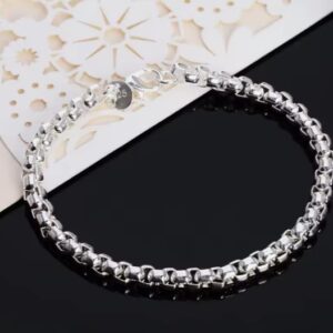 Pulseira Feminina em prata modelo elos 4mm, 20 cm